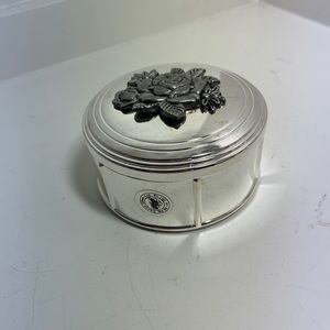 Davco Silver Plated Round Jewelry/Trinket Box Flowered 3” D Line W Red Velvet